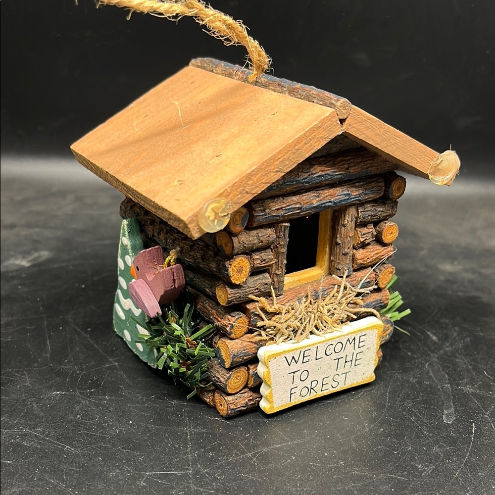 Rustic 'Welcome to the Forest' Wood Cabin Christmas Tree Ornament